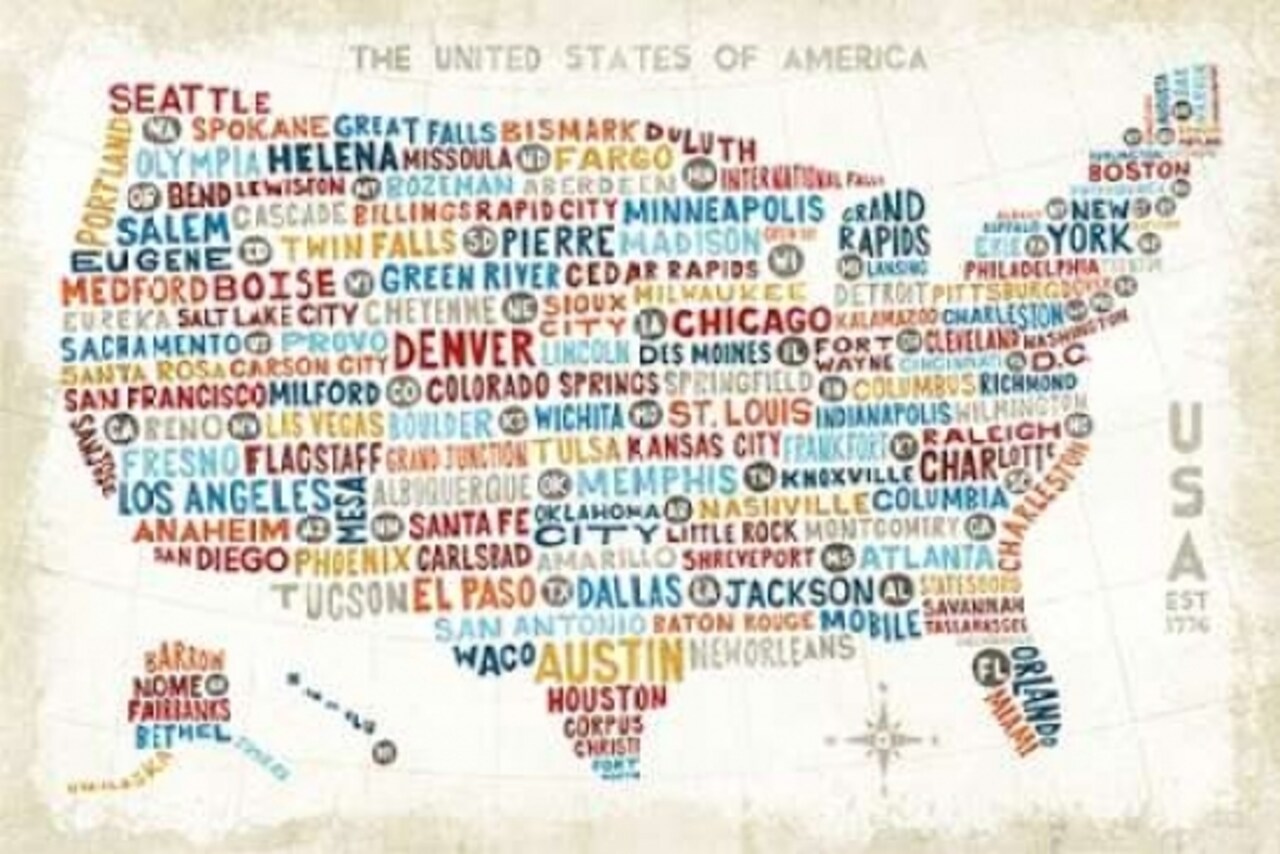 US City Map Poster Print by Michael Mullan - Item # VARPDX18273
